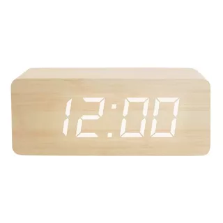 Reloj Despertador Extra Grande Led Digital (fecha/temp)  Color Madera Blanco