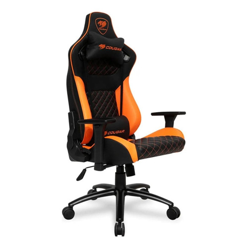 Silla de escritorio Cougar Explore S gamer ergonómica  negra y naranja con tapizado de cuero sintético