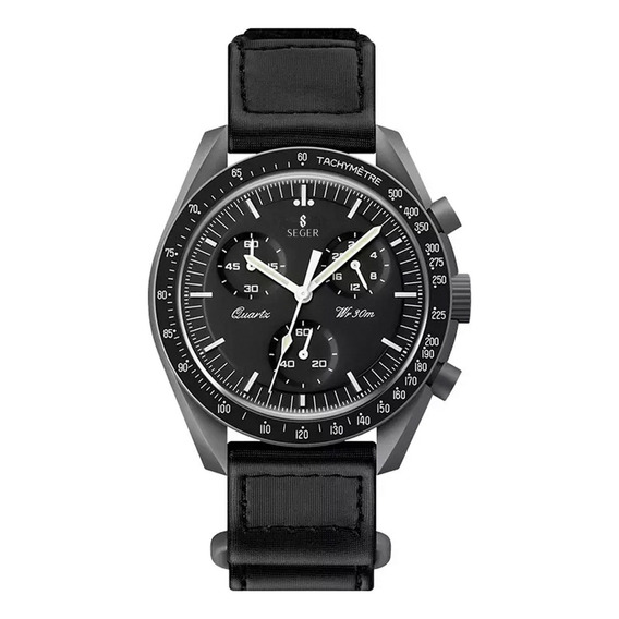 Reloj Unisex Seger 1982 Original Moonswatch Elegante Sport Color de la malla Negro Color del bisel Gris oscuro