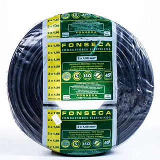 Cable Fonseca Tipo Taller 2x1,5 Mm Rollo X 30 M Diámetro 5 Mm Color Negro