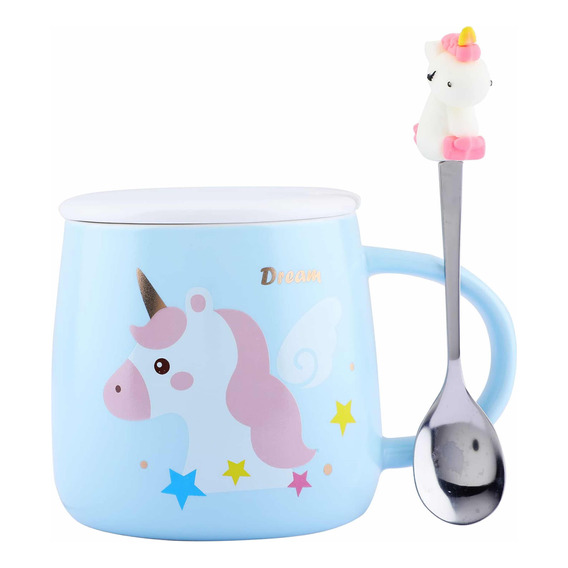 Mug De Cerámica Con Tapa Y Cuchara De Unicornio