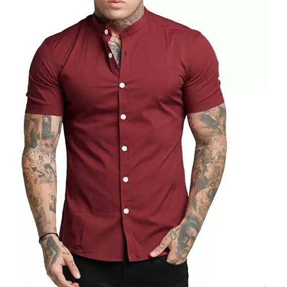 Camisa Hombre Manga Corta Corte Pegado Elastizada Camisas