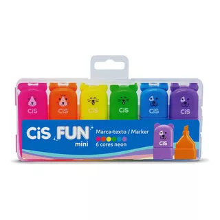 Estojo Marca Texto Cis Fun Mini 6 Cores Neon Infantil