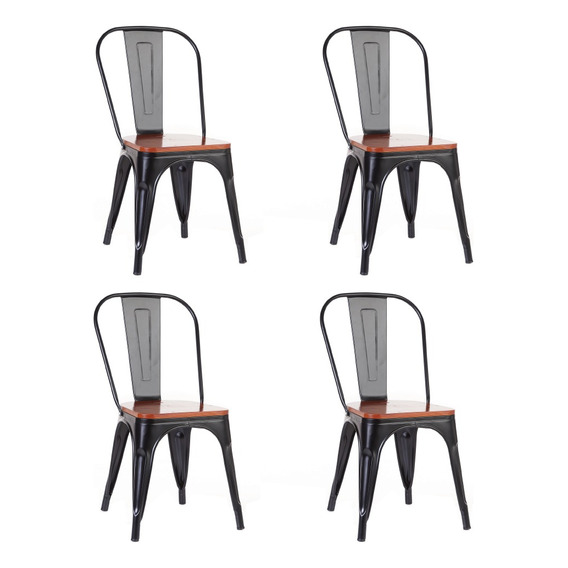 Silla Tolix Asiento De Madera Moderna Set X4 Gardenlife