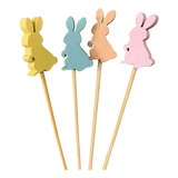 Palitinhos De Bambu - Picks - Tema Páscoa - 20 Unidades Cor Amarelo Coelhinhos Coloridos