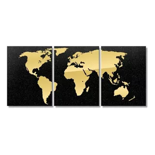 Quadro Decorativo Mapa Mundí Espelho Acrílico Placa Mdf Cor Dourado Armação Preto