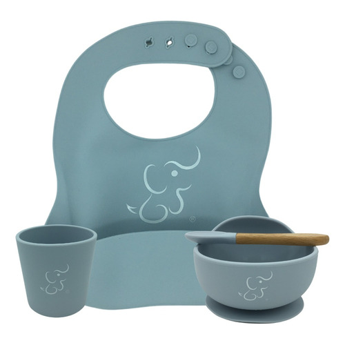 Set Papu Baby De 1 Babero, 1 Vaso Y 1 Plato Hondo/bowl Con Color Azul claro