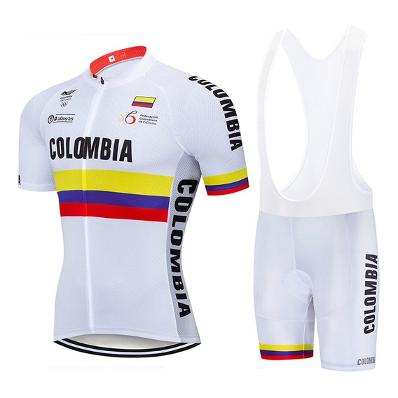 Uniforme Ciclismo Ruta Mtb Colombia Blanco Badana Gel Corto