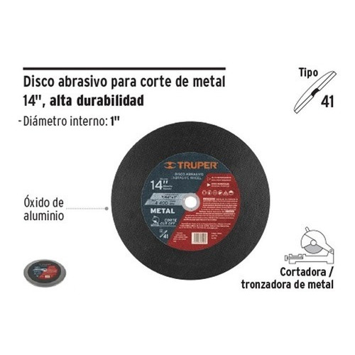 Disco 14'' Cortadora Tronzadora Metal Tipo 41 Truper 12568