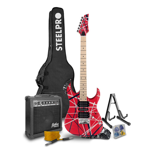 Paquete Guitarra Electrica Jethro Series By Steelpro 047-sk Color Rojo Material del diapasón Maple Orientación de la mano Diestro