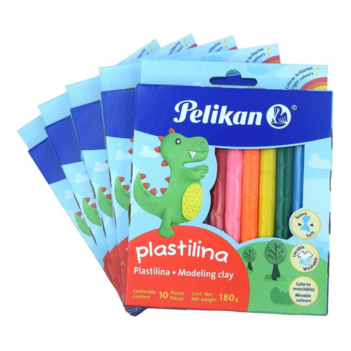 Plastilina Pelikan Cont. 50 Barras Con 10 Colores Variados