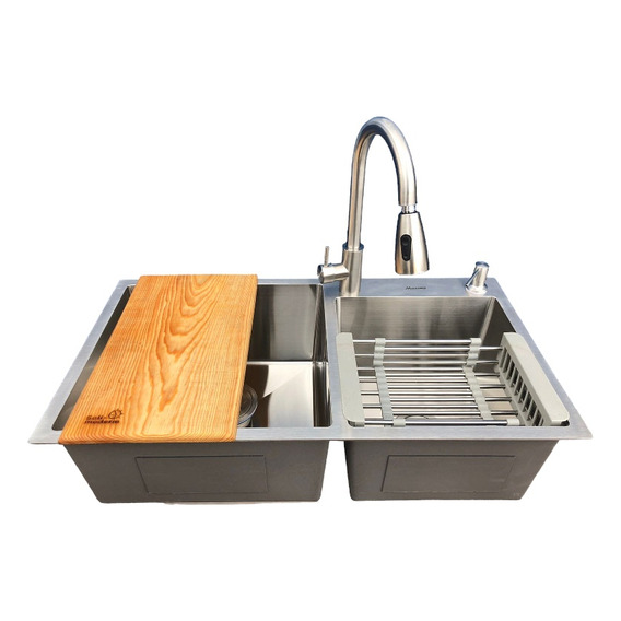 Tarja Fregadero Acero Inox Doble Tina+escurridor+tabla