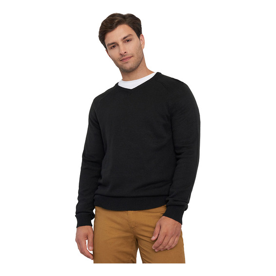 Sweater Hombre Grueso V-neck Negro Corona