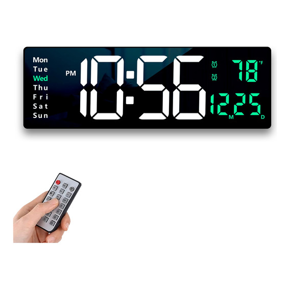Reloj De Pared Digital Led Con Termó Alarmas Calendario 39cm