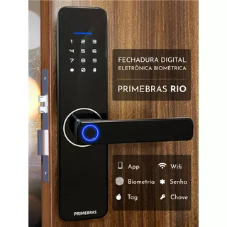 Fechadura Digital Inteligente Primebras Rio Wi-fi Integrado Cor Preto Fechadura Digital Biométrica