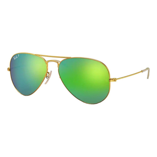 Anteojos de sol polarizados Ray-Ban Aviator Flash Lenses Standard con marco de metal color polished gold, lente green de cristal flash, varilla polished gold de metal - RB3025