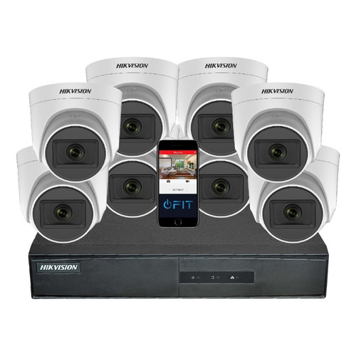 Camara Seguridad Kit Hikvision Dvr 8 Canales + 8 Domos 1mpx Color Blanco