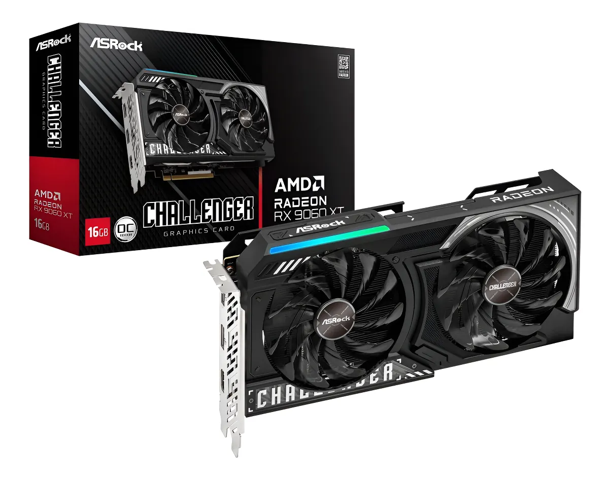 Placa de vídeo Amd Asrock Challenger Oc Edition Radeon Rx 90 Series Rx 9060 Xt RX9060xt-CL-16Go com ventilador duplo Gddr6 de 16 Gb