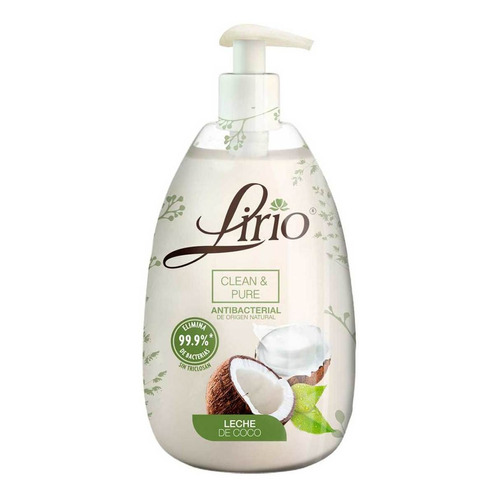 Jabón Líquido Antibacterial De Origen Natural Para Manos Lirio Clean Pure Leche De Coco 500ml