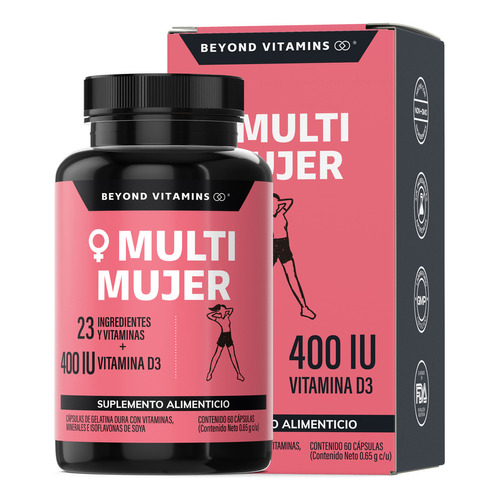 Multivitaminico De Mujer Con 23 Ingredientes + Vitamina D3 | Sin Saborizante | Suplemento Alimenticio | 60 Cápsulas
