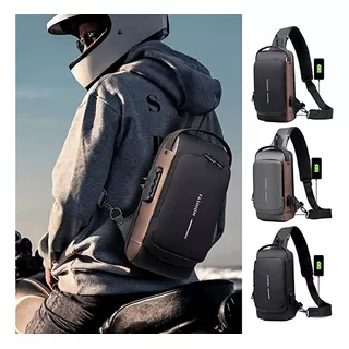 Bolsa Transversal Masculina Impermeável Anti Furto Moto Cor Preto Correia De Ombro Preto Desenho Do Tecido Uniforme