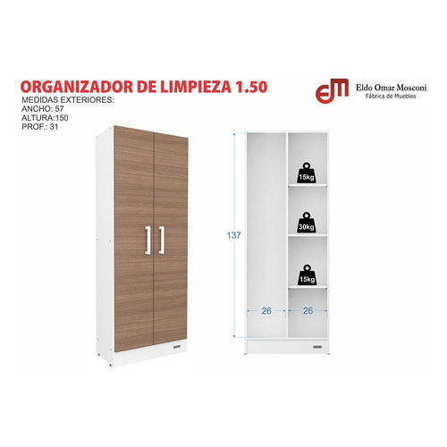 Escobero Despensero Mueble Organizador Mosconi 2 Puertas Color Blanco