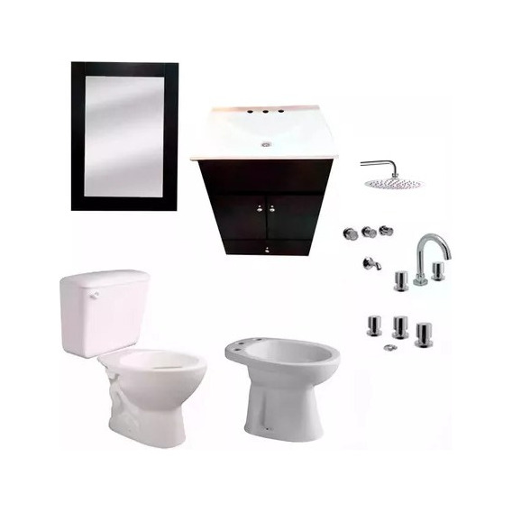 Juego Baño Completo Grifería Sanitario Ferrum Wengue Duchon