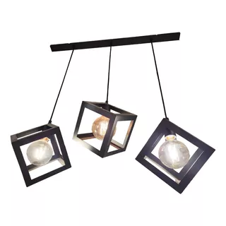 Lampara Colgante Base Riel 3 Luces Cubo Hierro Negro E27 Jo