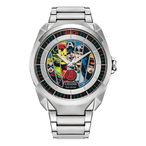 Reloj Citizen Eco Drive Marvel Avenger Aw2080-64w E-watch Color de la correa Plateado