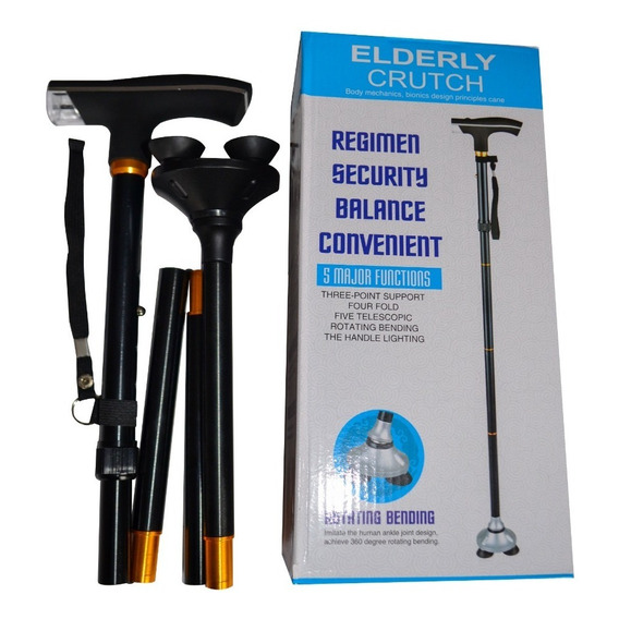 Baston Plegable Con Luz Led Elderly Crutch Ortopedico 5-1