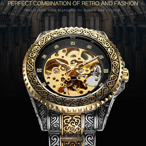 Reloj Automático Para Hombre Forsining Modelo 521 Golden Color del fondo Dorado
