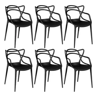Kit 6 Cadeiras Empilháveis De Jantar Allegra - Polipropileno Cor Da Estrutura Da Cadeira Preto
