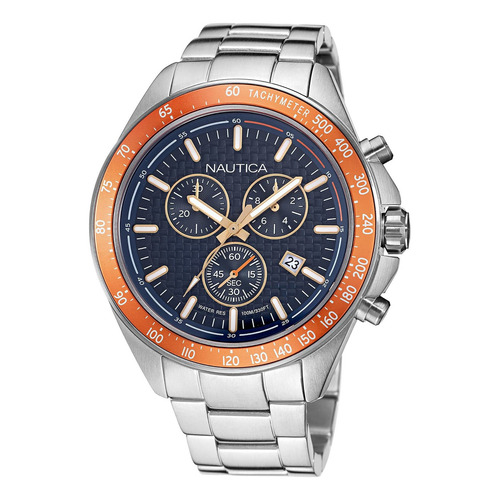 Reloj Hombre Nautica Napobf117 Cuarzo Pulso Plateado En