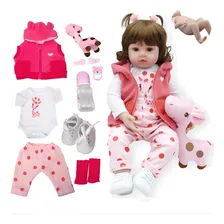 Brastoy Boneca Bebê Reborn Menina 48cm Corpo Silicone Lavável Articulada Com Tetina, Mamadeira E Acessórios Inclusos