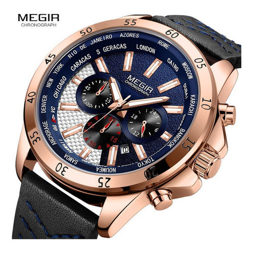 Relojes Megir Con Cronógrafo Y Calendario De Moda Para Hombr Color Del Fondo Rose Blue