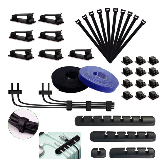 Kit Organizador Cables Velcro Clip Adhesivos Silicona Rollo