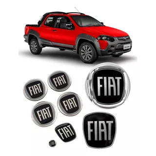 Kit 8 Emblemas Fiat Preto Strada Adventure 1.8 16v Cd