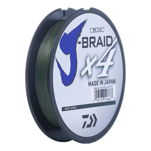 Multifilamento Daiwa J Braid X4 20 Lb. 0.21 Mm 135 Mts. Color Verde