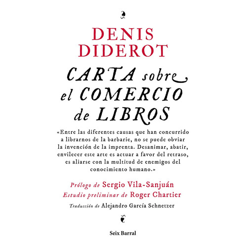 Carta sobre el comercio de libros, de Diderot, Denis. Serie Biblioteca Abierta Editorial Seix Barral México, tapa blanda en español, 2013