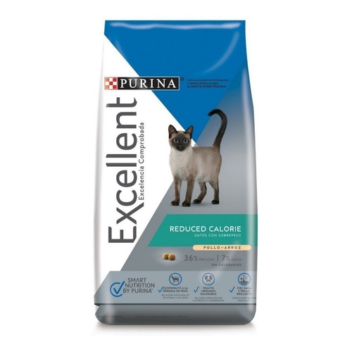 Alimento Excellent Reduced Calorie para gato adulto sabor pollo y arroz en bolsa de 7.5 kg