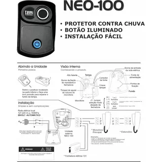 Porteiro Eletrônico Neo-100 Botão Iluminado Sem Monofone