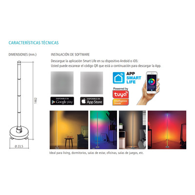 Lampara Velador De Pie Led Smart Ldp20-rgb-t Esquinero Tbcin