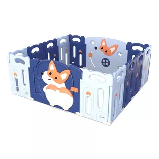 Corral De Plástico Bebés Playpen Azul Plegable 12+2 Paneles