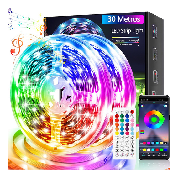 Tira De Luces Led Rgb 30m Bluetooth App Control Música Ritmo