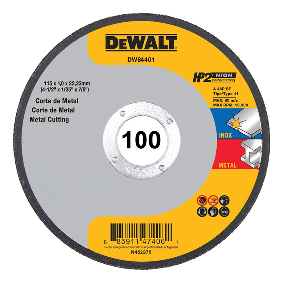 Discos Corte 115mm 1mm Acero Inox Metal Dewalt Dw84401 X 100