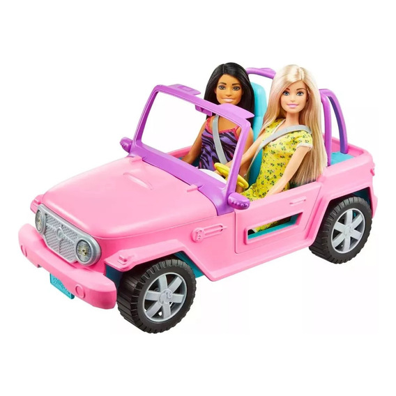 Muñeca Barbie Auto Jeep Rosa Con Su Amiga 