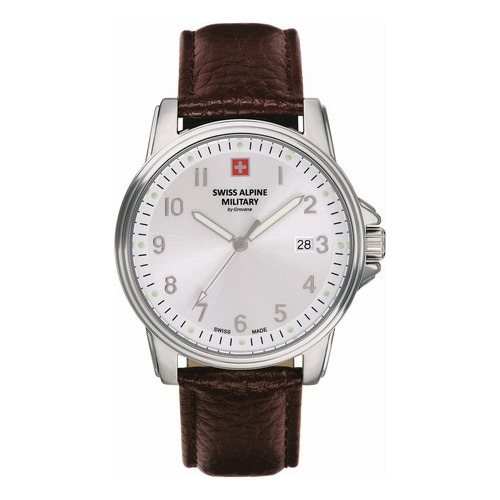 Reloj Swiss Alpine Military By Grovana Leader 7011.1532sam Malla Marrón Bisel Plateado Fondo Plateado