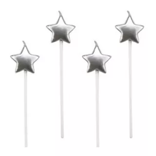 Velas De Aniversário Estrela Prata 13,5cm 4unid Full