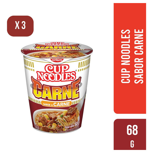 Cup Noodles Sabor Carne 68 Gr X3 Unidades