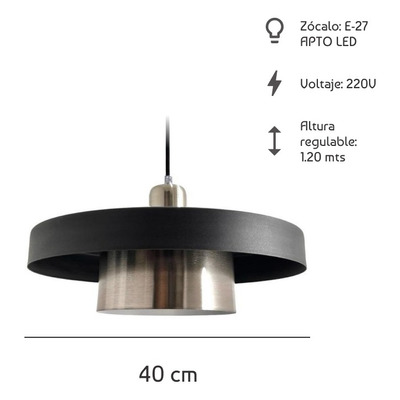 Colgante Ema 40cm Apto Led Deco Moderno Negro Acero Lmp